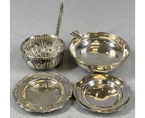 GROUP OF WHITE METAL COLLECTABLES, including circular ash tray marked 'Sterling 0925', 8cms (diam.), two pin trays, one marke
