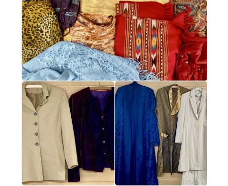 VINTAGE & LATER LADIES' FASHION, including evening wear, scarves, shawls, and other items (within 4 boxes)Provenance: The Cor