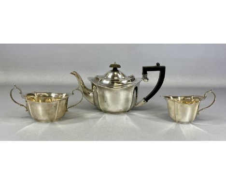 GEORGE V SILVER THREE-PIECE TEA SERVICE, oval panelled form, Birmingham 1934, 27ozt grossProvenance: private collection Conwy