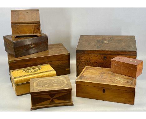 SELECTION OF BOXES, including brass bound walnut stationary box, 40cms (w), oak trinket box, 38cms (w), etc.Provenance: decea
