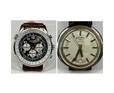 TWO ROTARY GENT'S WRISTWATCHES, automatic 21 jewel stainless-steel case, on black leather strap, and Chronospeed quartz stain