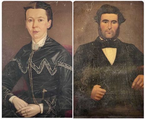 UNKNOWN 19TH CENTURY oils on canvas - half-length portrait of seated gentleman, 69 x 60cms, and half-length portrait of seate