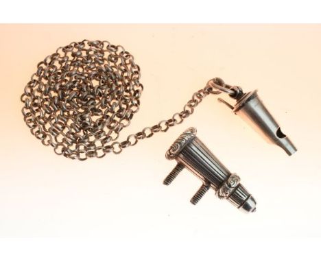 Unmarked white metal ceremonial whistle with chain   Condition: 