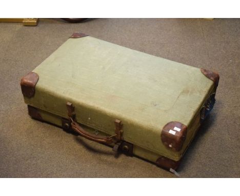 Vintage Revelation leather bound green canvas suitcase   Condition: 