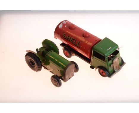 Minic tin plate Shell tanker, together with a similar tractor   Condition: 