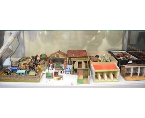 Vintage toy farm with animals, accessories, etc together with various other similar toy animals, etc   Condition: 