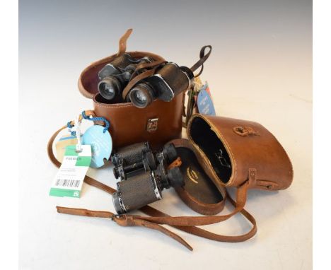 Pair of vintage Carl Zeiss Delturisem 8x24 binoculars together with a pair of vintage Negretti & Zambra binoculars, each case