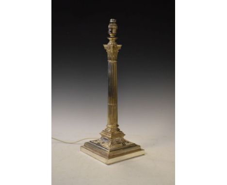 Silver plated Corinthian column table lamp   Condition: 