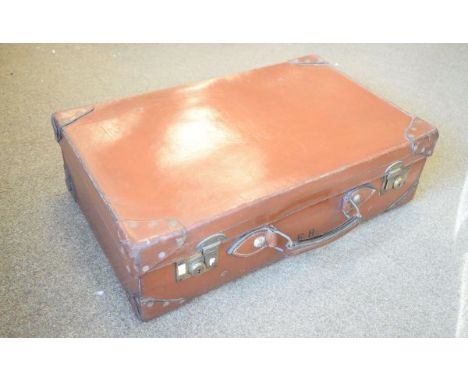 Vintage leather suitcase with brass locks   Condition: 