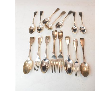 Various 19th Century silver flatware including George IV sifting ladle, Edinburgh 1828, five William IV teaspoons, Glasgow 18