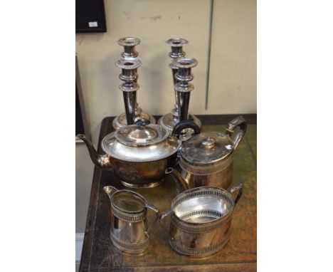 Set of four 19th Century Matthew Boulton silver plated candlesticks, each with typical gadrooned decoration, together with a 