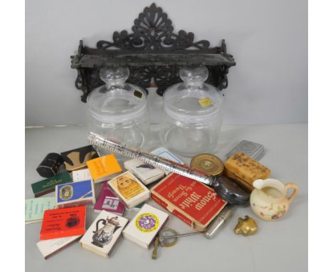 Collection of items to include a small Royal Worcester blush ivory jug, a travelling inkwell in the form of a chest (AF), a t