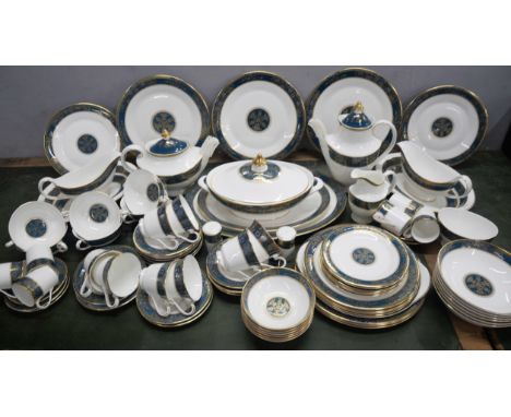 A large Royal Doulton fine bone china dinner and tea service, unused, in the Carlyle pattern. Comprising of dinner plates, sm