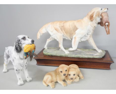 A limited edition Albany Fine China Co. model of a retriever mounted on wooden plinth, modelled by Neil Campbell. Together wi