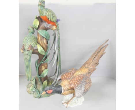 A large Goebel model of a pheasant CV98 tail feather, and a VA Portugal model of two birds of paradise measuring approximatel