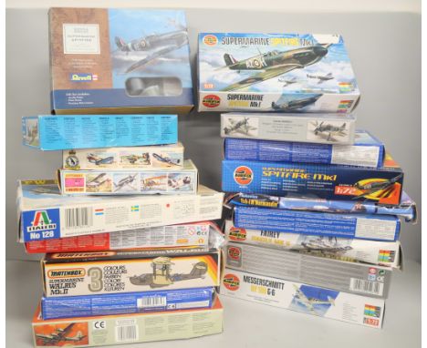 A collection of nineteen model aircrafts, comprising of Airfix, Revell, and Matchbox. To include Supermarine Spitfire, Hawker