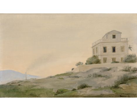 Yiannis Tsarouchis (Greek, 1910-1989)Paysage avec la maison de l'artiste signé en grec et daté '76' (en bas à droite)huile su