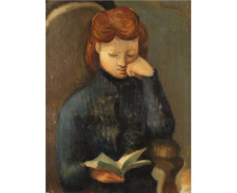 Mario Prassinos (GREEK/FRENCH, 1916-1985)Portrait de jeune fille lisant signé et daté 'Prassinos/42' (en haut à droite) huile