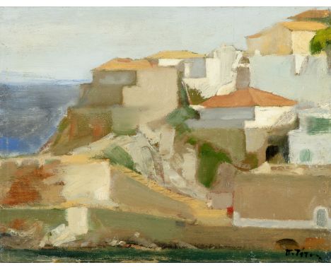 Panayiotis Tetsis (Greek, 1925-2016)Vue d'Hydra signé en grec (en bas à droite)huile sur toile contrecollé sur panneau25 x 32