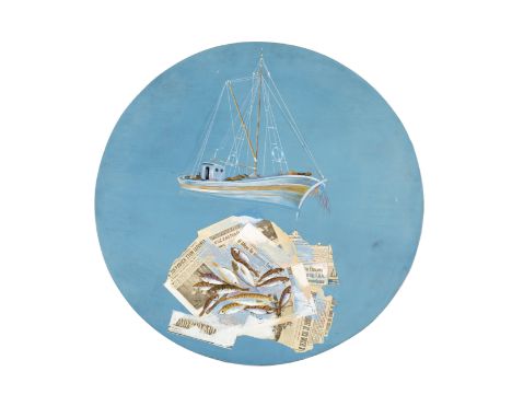 Spyros Vassiliou (Greek, 1902-1985)Bateau de pêche signé en grec et daté '77' (en bas à droite)acrylique et collage sur panne