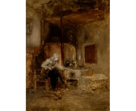 Nikolaos  Gyzis (Greek, 1842-1901)Mère au berceau signé 'N. Gysis' et monogramme 'N.G' (en bas à droite)huile sur panneau 73 