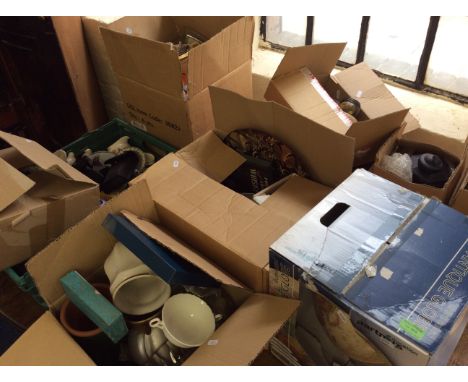 A large collection of various items to include a globe, various ceramicware including Wedgwood, glassware etc.