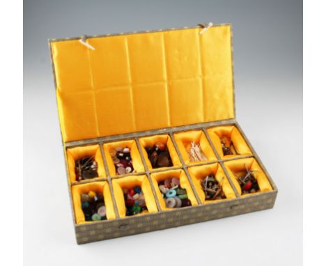 A box of assorted snuff bottle tops and spoons including polished stone, glass, cameo glass, dyed coral, mounts etc. together