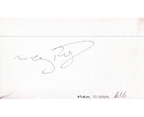 Actor, Meg Ryan signed 5x3 card signed in silver pen. Ryan (November 19, 1961) is an American actress. She began her acting c