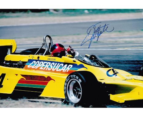 Motor Racing, Emerson Fittipaldi signed 12x8 colour photograph pictured in action driving Copersucar-sponsored race car for F