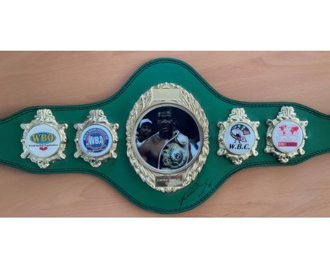 Boxing, Riddick Bowe signed limited edition World Championship belt number 12 of 14. With a clear signature across the front 