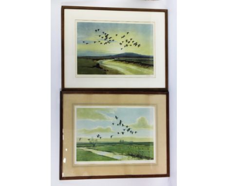 Sir Peter Scott two signed prints of wildfowl, Greylag and Barnacle Geese, published by Arthur Ackerman, signed to bottom rig