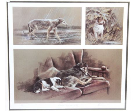 Mick Cawston (1959-2006), a signed limited edition print, triptych "Rain Stopped Play" 307/500, 34 x 38 cm, framed and mounte