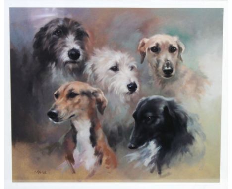 Jacqueline Stanhope, a signed limited edition print "Lurchers" 10/250, 34 x 40 cm framed and mounted.