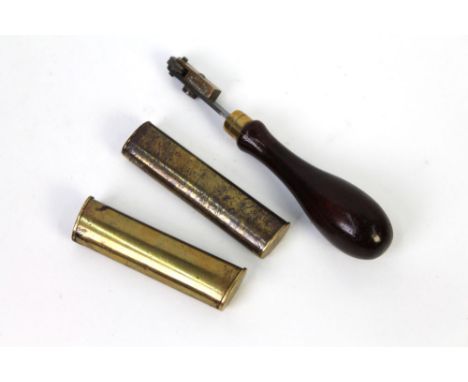 A double sided Sykes Patent shot flask, marked to one end 1 1/2 ounces, together with another of similar design by Dixon & So