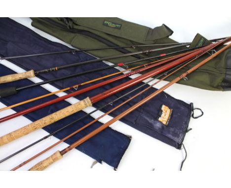 A Drennan Specialist rod bag, together with various fishing rods.