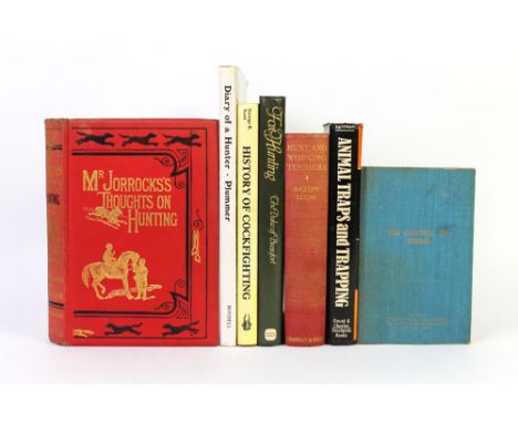 Six books and two pictures on hunting, cockfighting, traps etc, to include "Hunt and Working Terriers" by Jocelyn Lucas and "