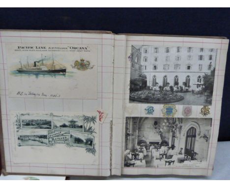 POSTCARDS.  2 albums containing various Edwardian & later cards, some foreign travel, a few local, sentimental, etc.; also an