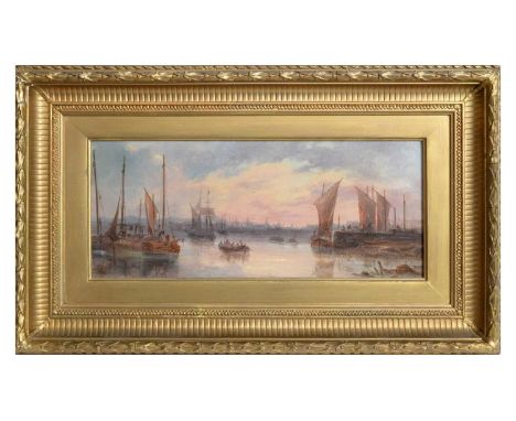 Attributed to John Wilson Ewbank, RSA(1799-1847)"Shipping on the Forth",attributed and titled verso,oil on panel,12 x 29.5cms