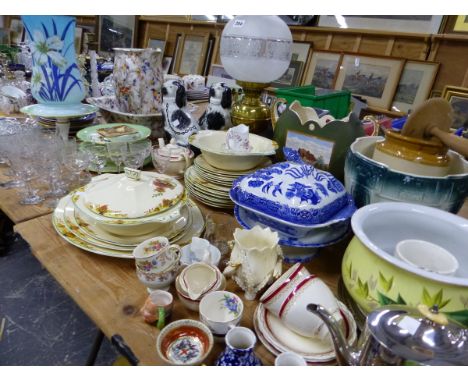 A BURGESS AND LEIGH PART DINNER SERVICE, OTHER PLATES AND TEA WARES,A HANCOCKS WASHING BOWL AND JUGS, STAFFORDSHIRE SPANIELS,