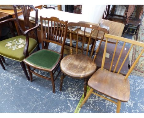 AN ERCOL SIDE CHAIR AND THREE OTHERS VARIOUS. 