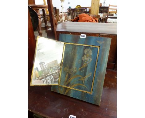 AN EDWARDIAN ARTS MOVEMENT EASEL BACK TRIPLE FOLDING MIRROR.