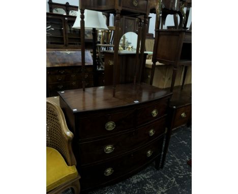 A 19th C. MAHOGANY BOW FRONT CHEST OF TWO SHORT AND TWO LONG DRAWERS.   W 9q x D 49 x H 88cms.