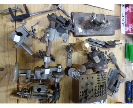 PRECISION LATHES, BITS, GUAGES, VICES TOGETHER WITH A COLLECTION OF OTHER TOOLS, CONVEX GLASS PLATES, ETC