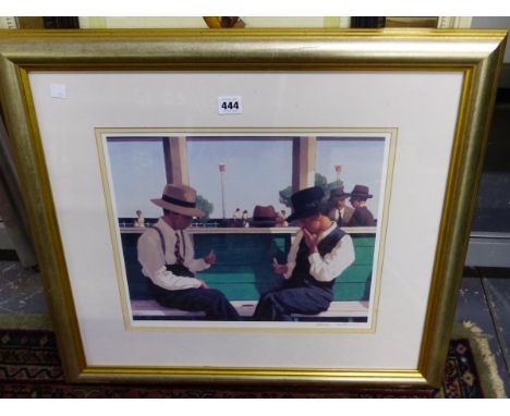 A SIGNED JACK VETTRIANO PRINT, A MIRROR AND A PRESSED LEFT DISPLAY.