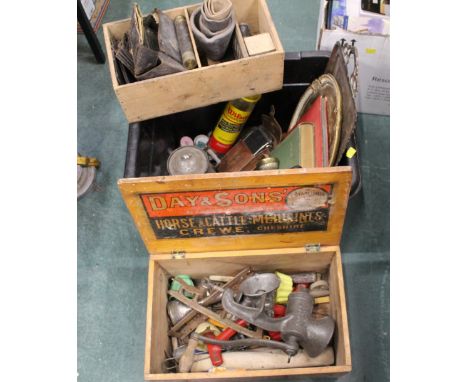 3 boxes of meat grinder, kitchenware, lanterns and camera slides
