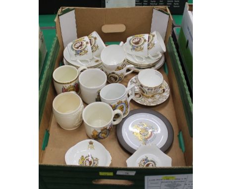 Box of commemorative china and Royal Grafton cups and saucers 
