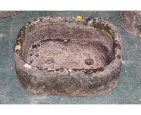 Shallow concrete garden planter of rectangular form, 20 cm high, 58 cm long, 45 cm wide 