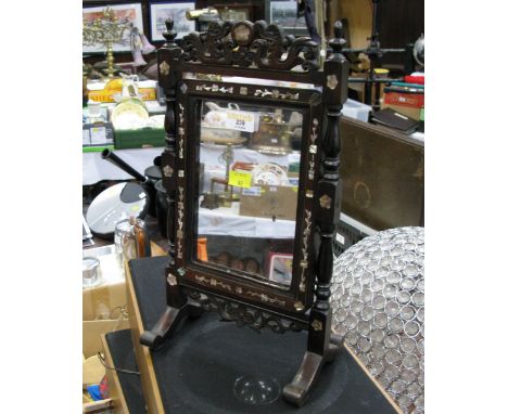 Oriental style wooden table mirror with mother of pearl inlay