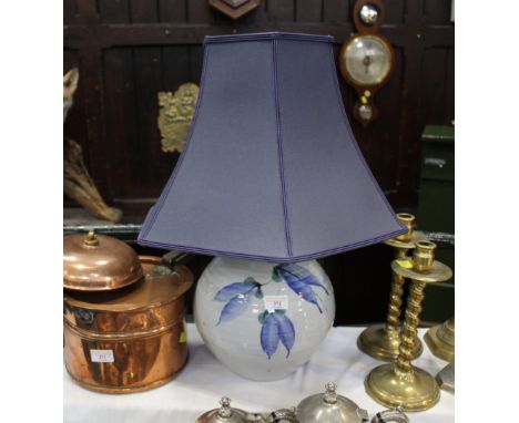 Healy Pottery of Ireland lamp base decorated with blue flowers and with blue shade  