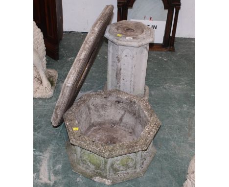 Gothic style pedestal, Fosstone of York octagonal shaped planter with base  